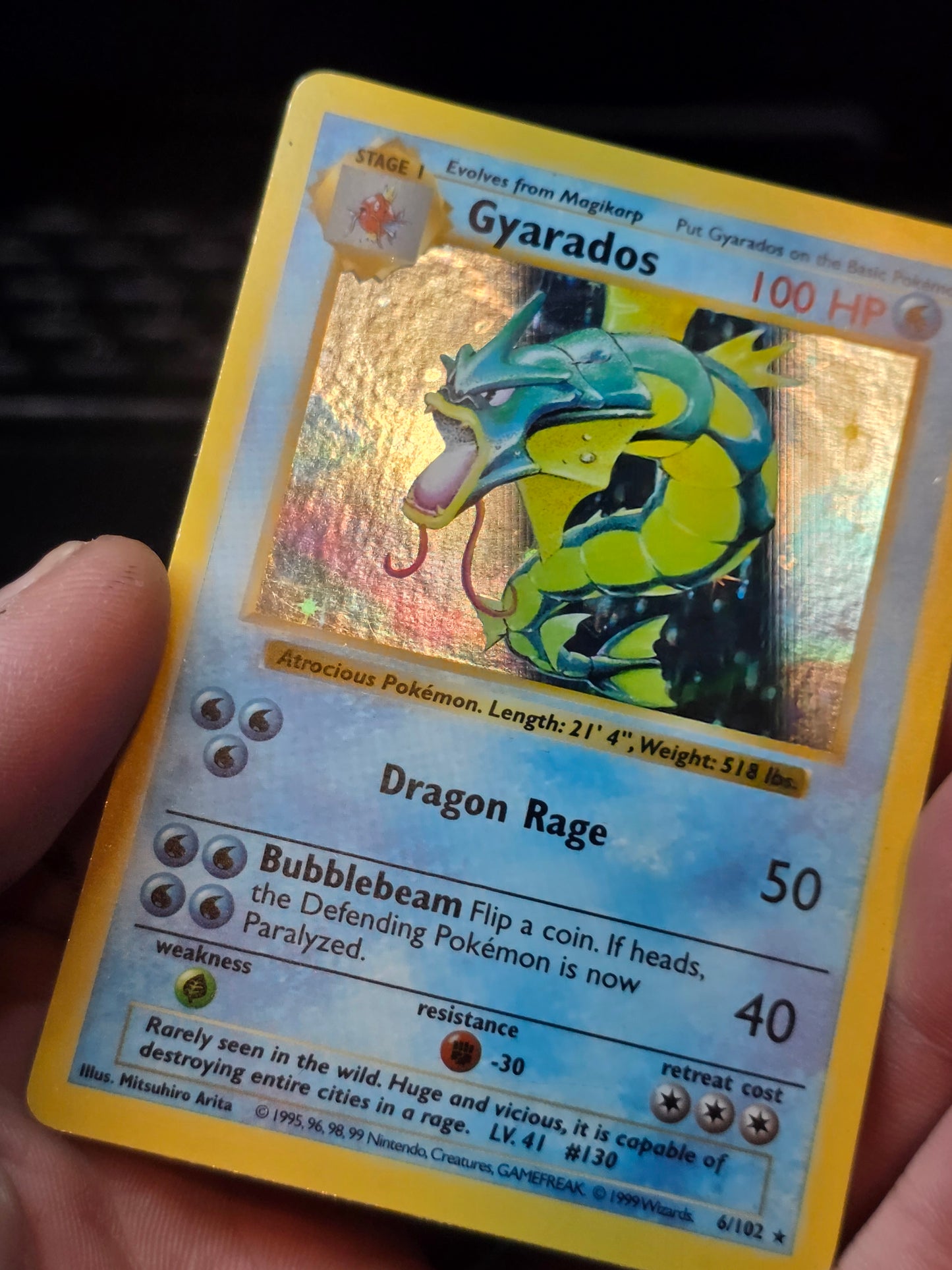 Gyarados Shadowless 6/102 Base Set Holo Rare Unlimited WoTC Pokemon 1999 mp