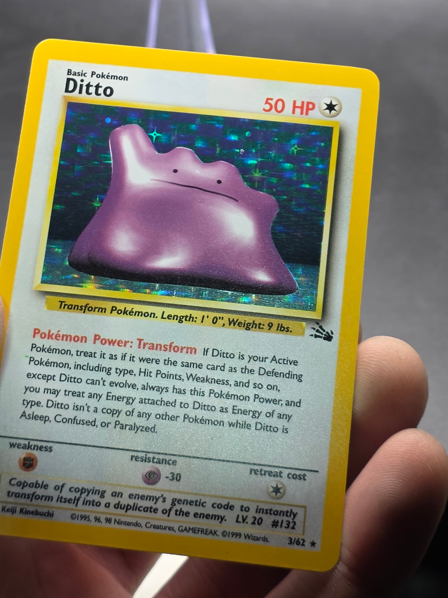 1999 Pokemon Fossil Unlimited Ditto Holo Rare 3/62 lp
