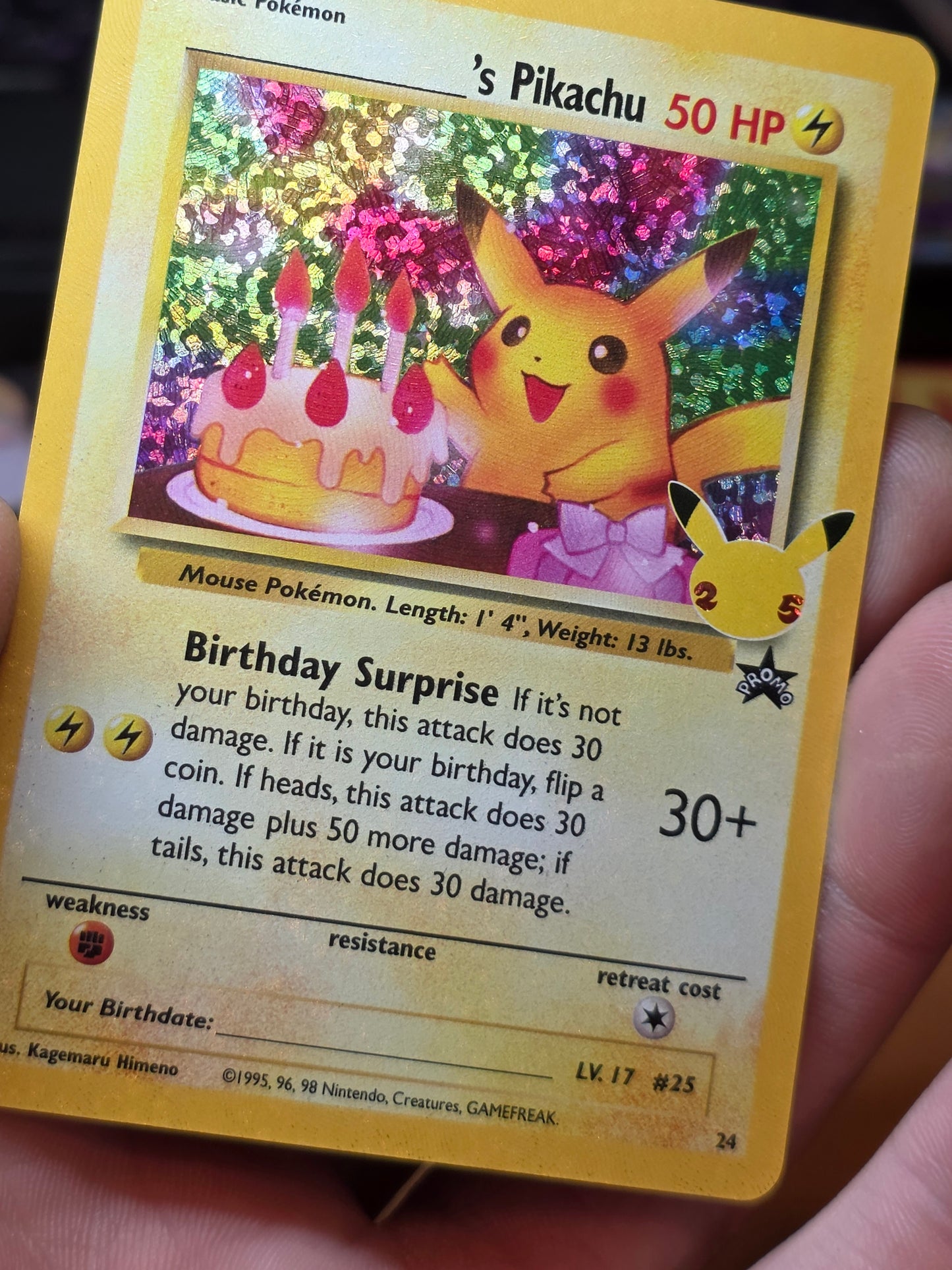 PIKACHU birthday Pikachu 25 th Celebrations holo rare promo Nm