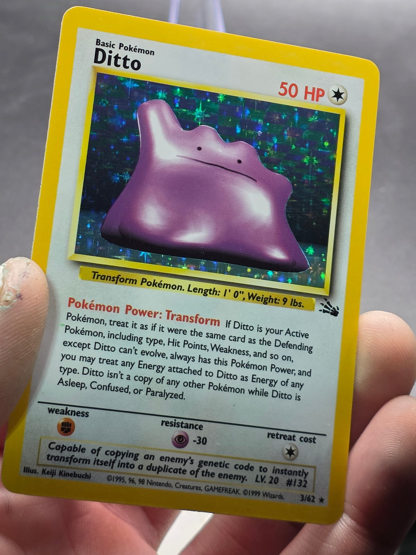 1999 Pokemon Fossil Unlimited Ditto Holo Rare 3/62 lp