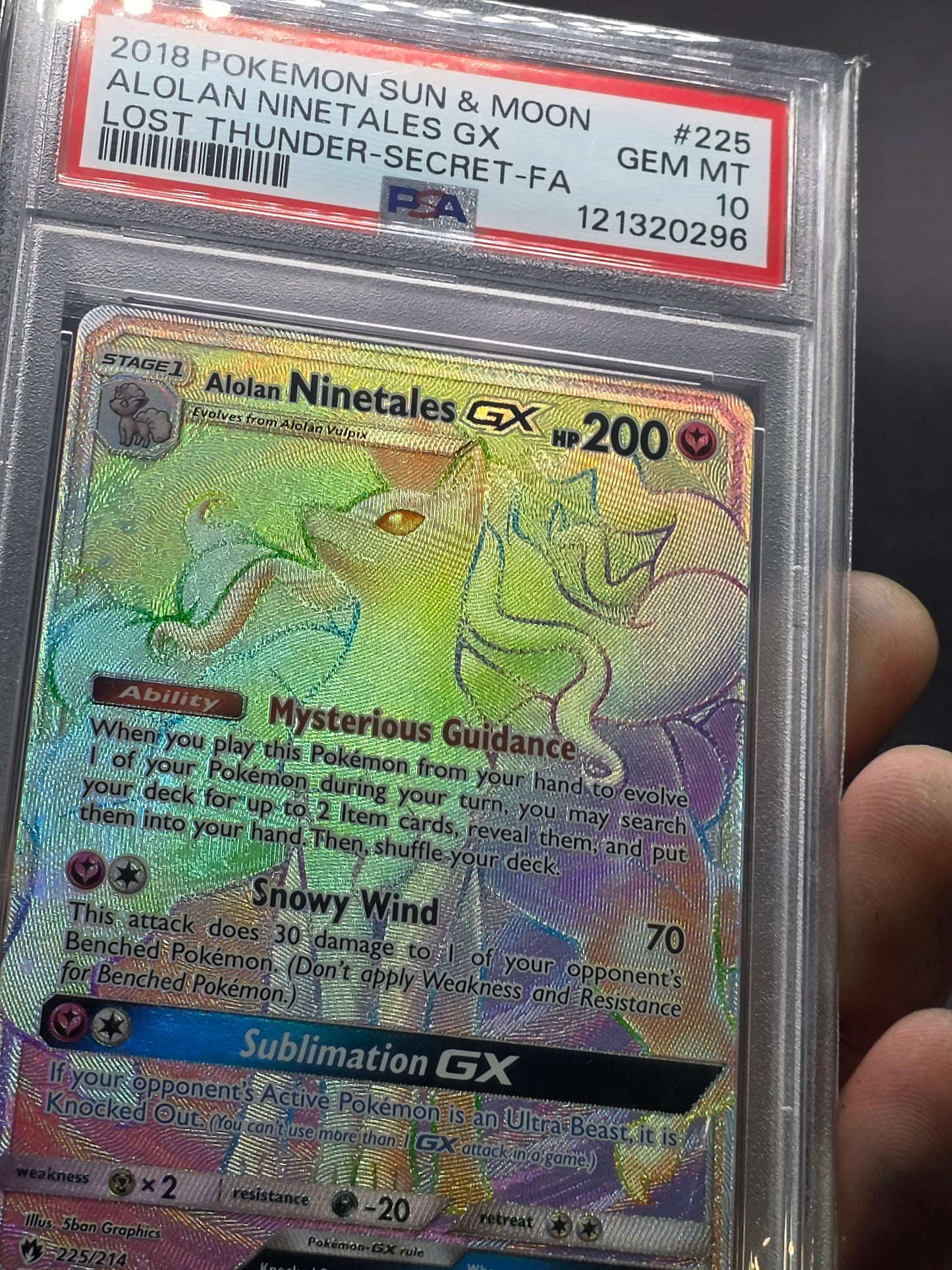 2018 PSA 10 Pokemon Lost Thunder Alolan Ninetales GX 225/214 Rainbow Hyper Card #225