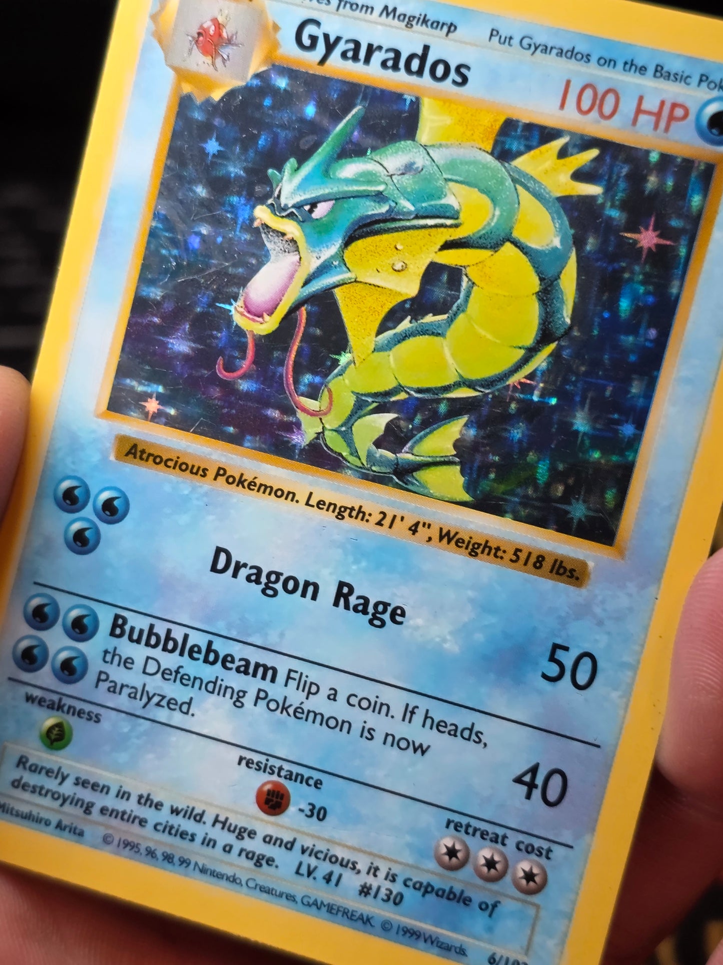 Gyarados 6/102 Base Set Rare Holo Shadowless 1999 WOTC Pokemon TCG MP