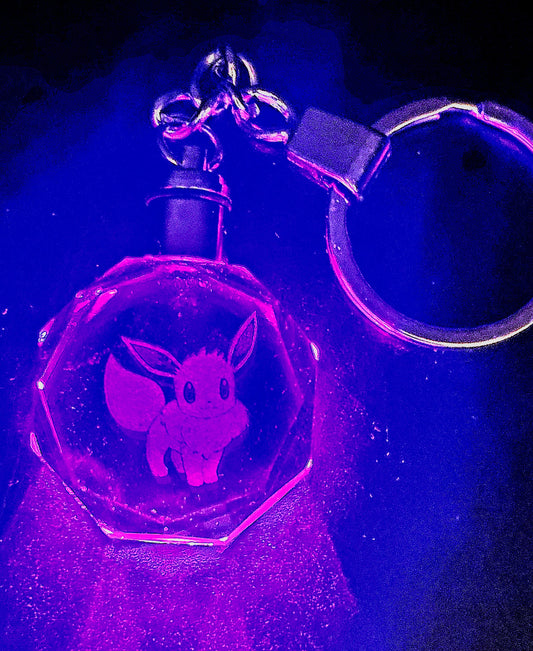 Eevee crystal keychain with built in multicolor led light