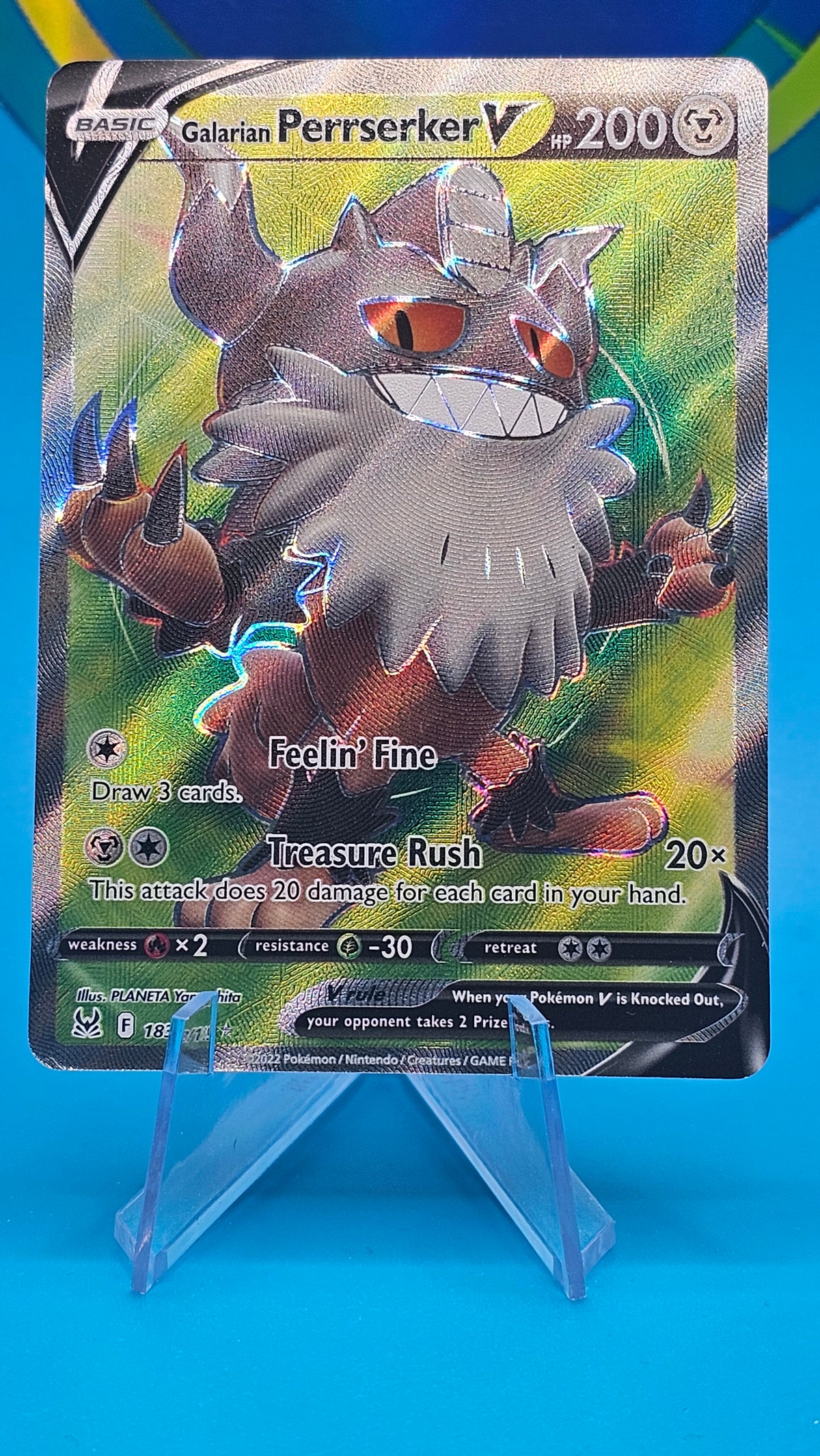 Galarian Perrserker V 183/196 Lost Origin Ultra Rare Holo Pokemon TCG Card NM