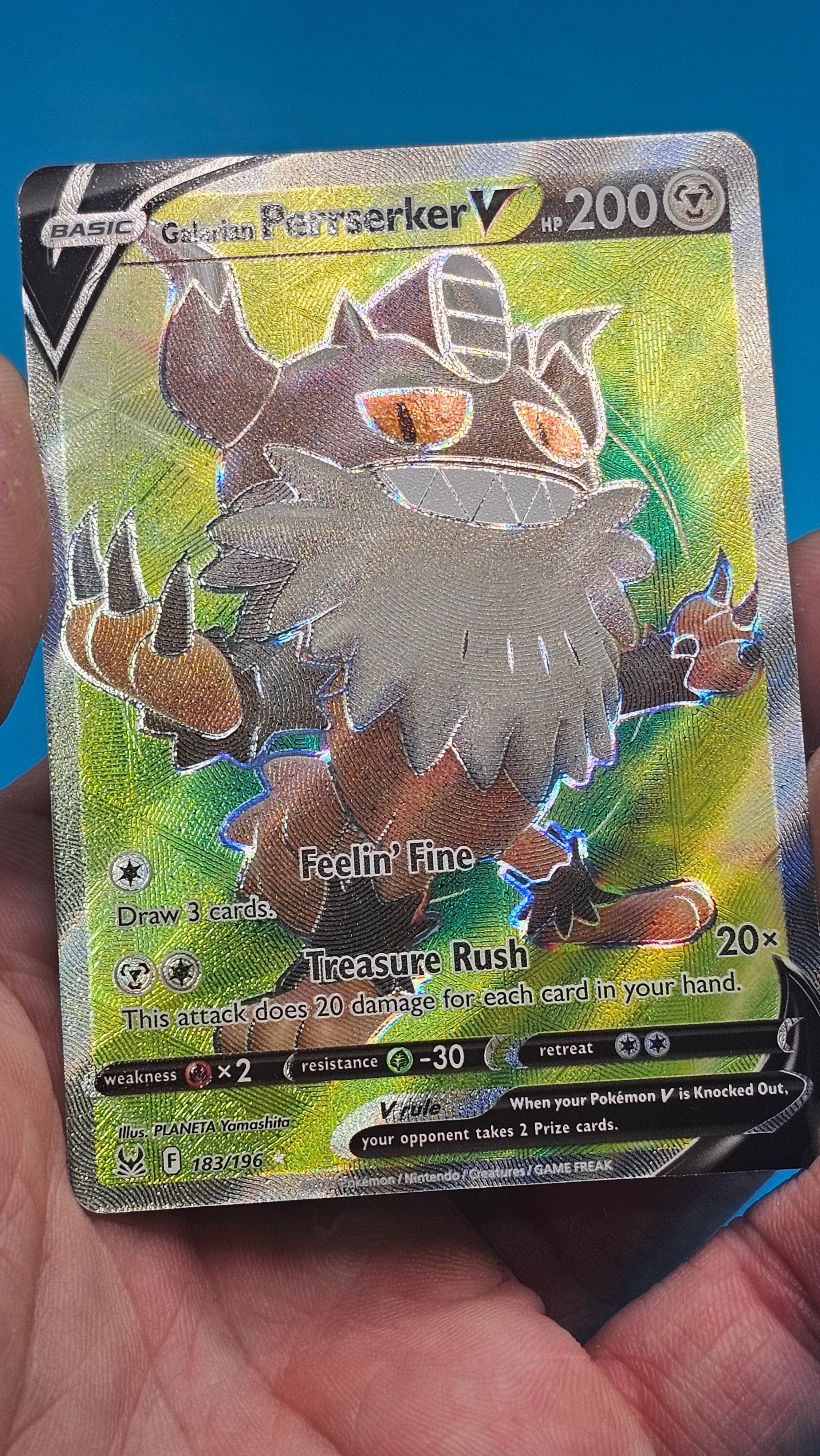 Galarian Perrserker V 183/196 Lost Origin Ultra Rare Holo Pokemon TCG Card NM