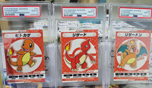 MY 1ST 151 CAMPAIGN STICKERS SEQUENTIAL GRADING PSA 10 LOW POP TRIO CHARMANDER/CHAMELEON/CHARIZARD