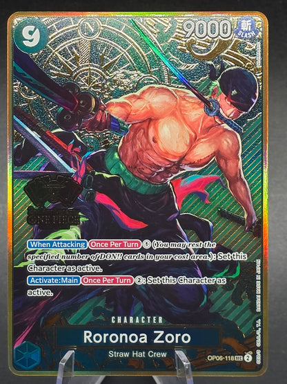 One Piece Roronoa Zoro SEC OP06-118 Card 2nd Anniversary NM Condition