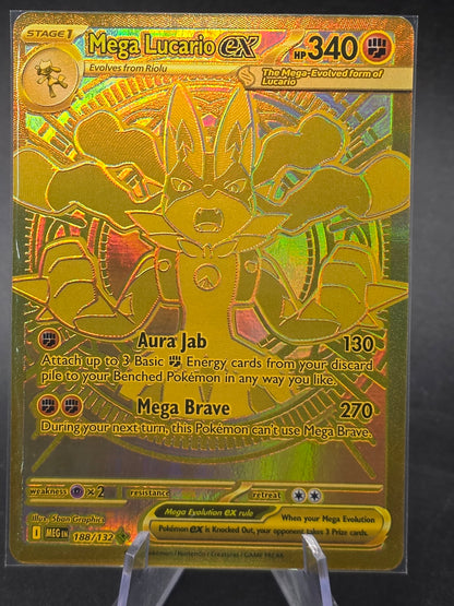 2025 Mega Lucario EX 188/132 Hyper Rare Gold Mega Evolutions Pokemon Card NM