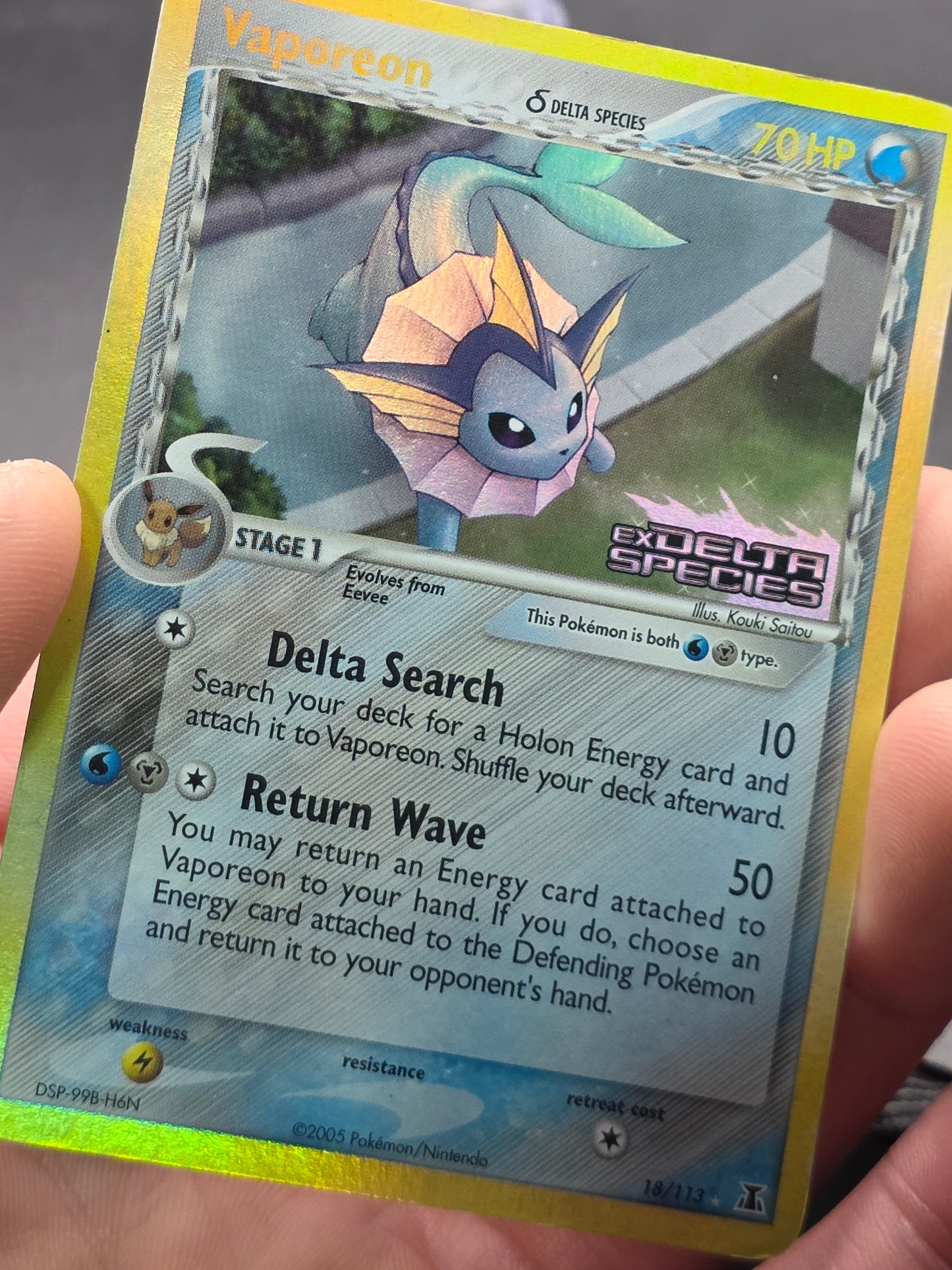 Vaporeon 18/113 Pokémon TCG Ex Delta Species Reverse Holo Rare STAMPED