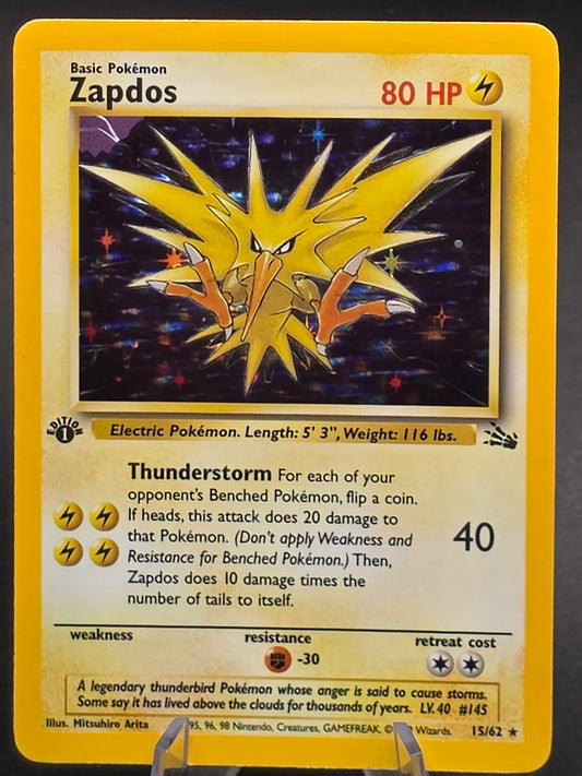 Zapdos 15/62 Fossil 1st Edition Holo Rare 1995 Pokemon Card 15/62 NM
