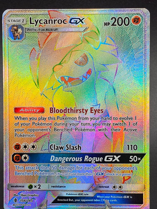 Pokemon Lycanroc GX Rainbow Secret Rare Full Art Guardians Rising 156/145 LP-NM