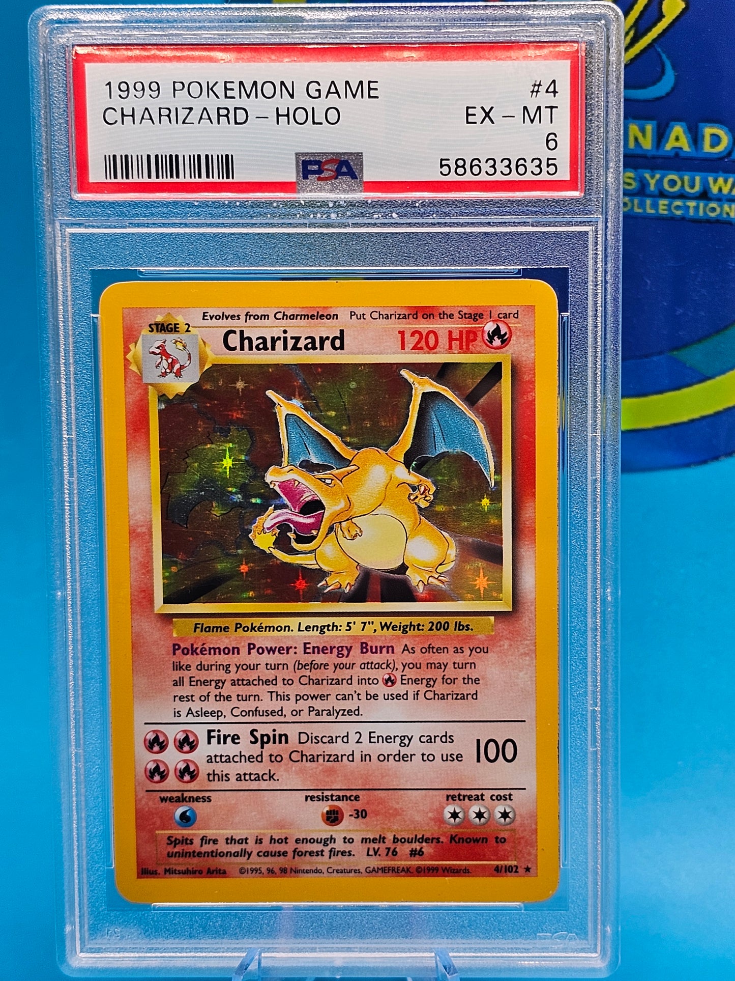 1999 Charizard Base Set Holographic 4/102 Vintage Pokemon Card Rare Original 4/102 PSA 6