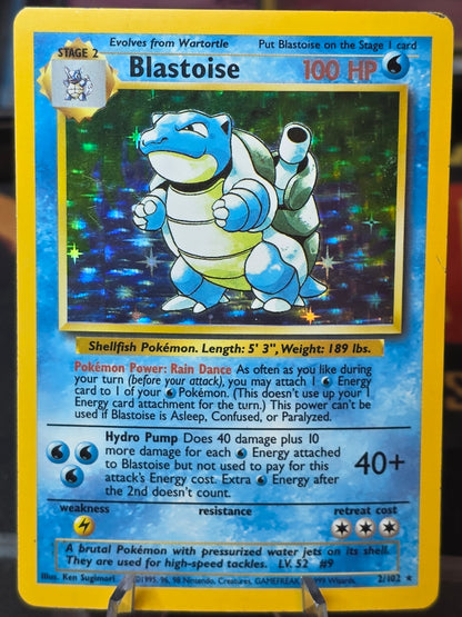 Blastoise - 2/102 Base Set Unlimited Holo Rare Pokemon HP DMG