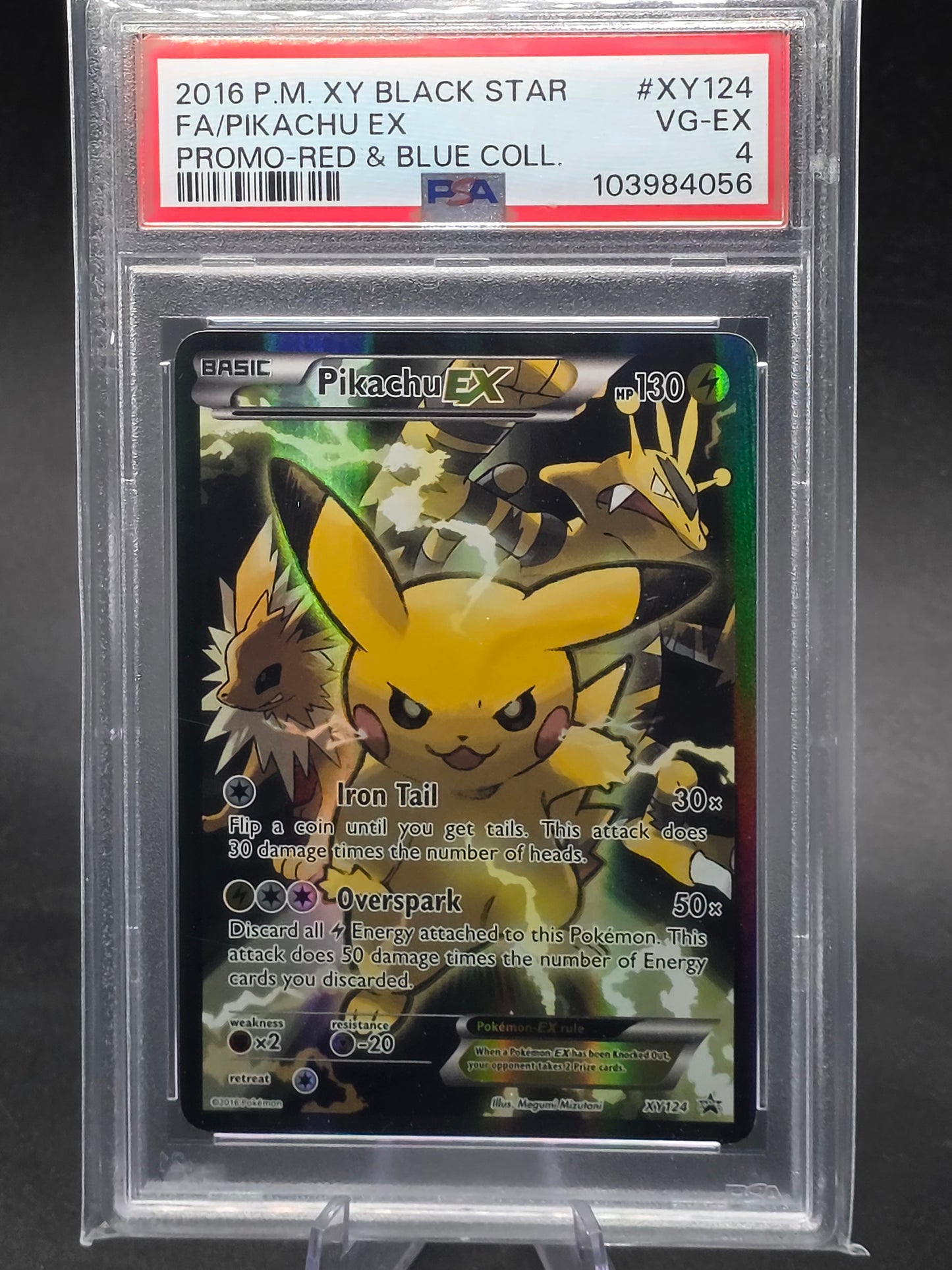 2016 Pokemon XY Black Star Pikachu Ex Full Art Promo Red & Blue #XY124 PSA 4