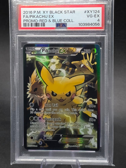 2016 Pokemon XY Black Star Pikachu Ex Full Art Promo Red & Blue #XY124 PSA 4
