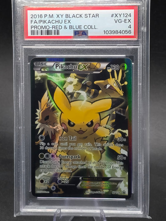 2016 Pokemon XY Black Star Pikachu Ex Full Art Promo Red & Blue #XY124 PSA 4
