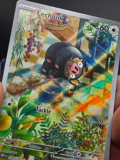 Lechonk Pokémon TCG Sv03: Obsidian Flames Holo Illustration Rare Card 209/197