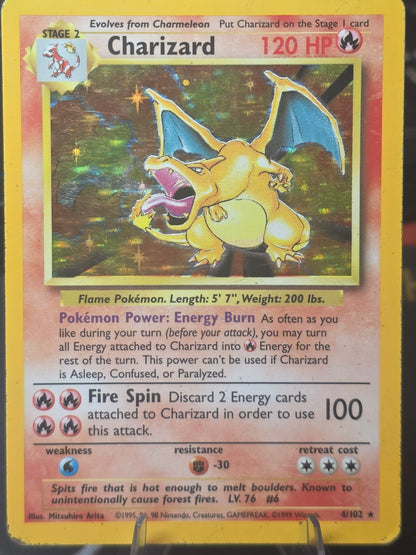 Pokemon Base Set Charizard 4/102 Holo Unlimited HP WOTC Vintage