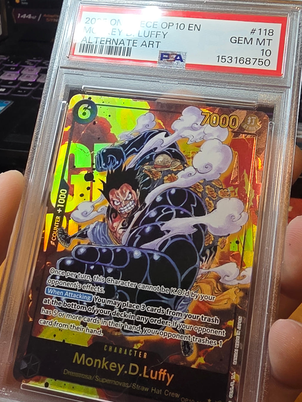 2025 ONE PIECE OP10 #118 MONKEY D LUFFY ROYAL BLOOD ALT ART PARALLEL SEC PSA 10