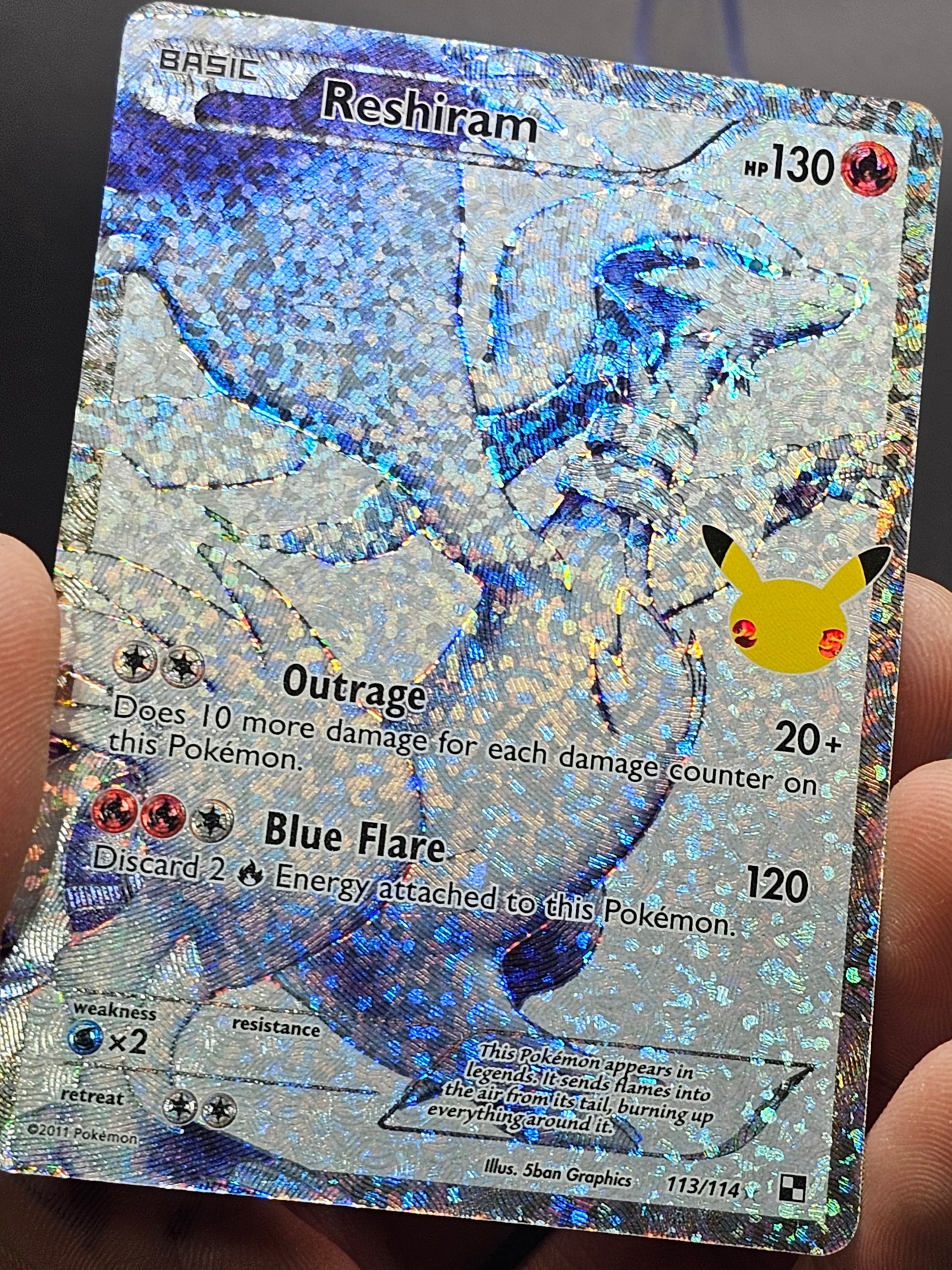 Pokemon Celebrations Reshiram 113/114 25th Anniversary Holo Full Art NM 113/114