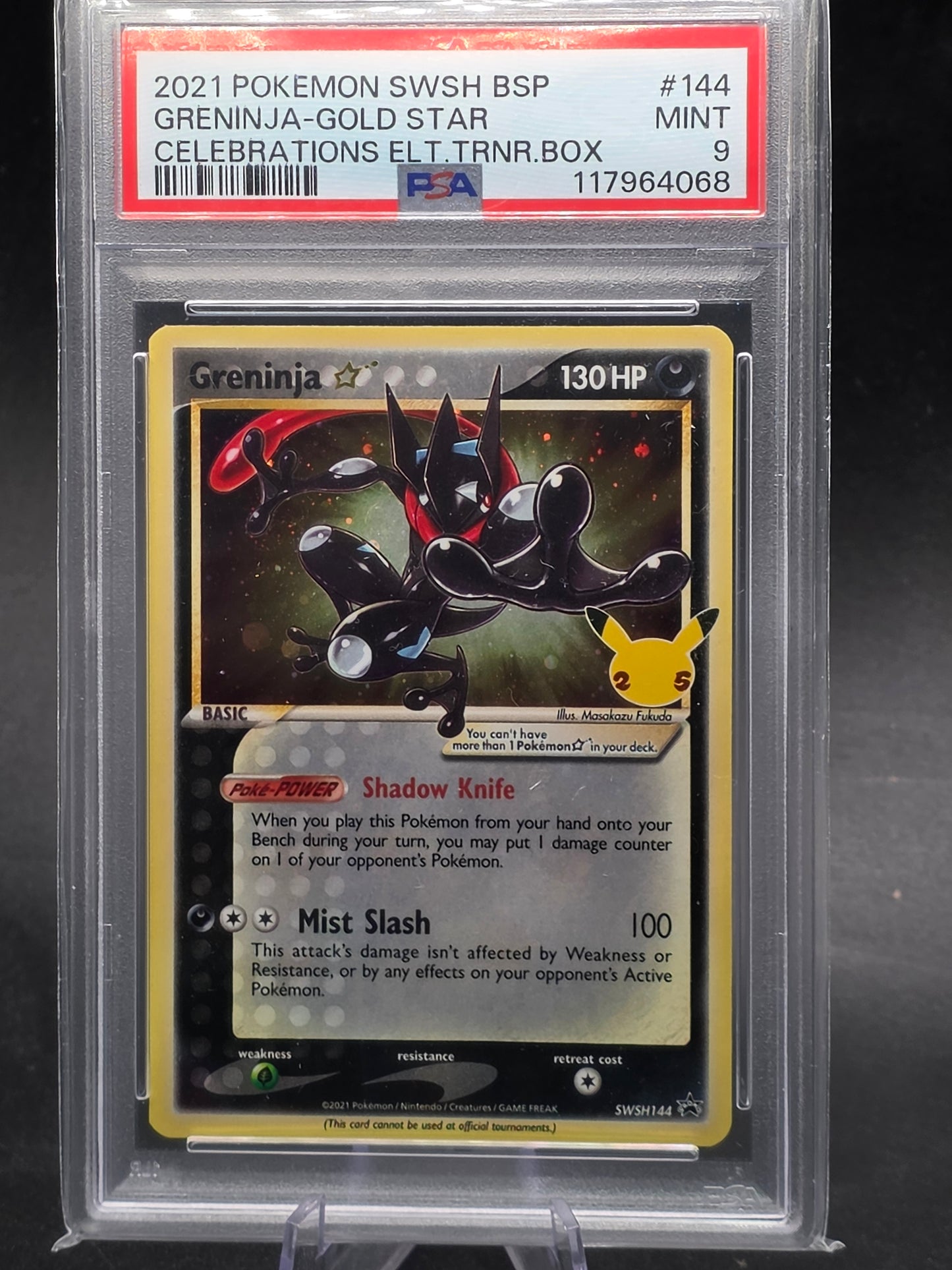 Celebrations ETB GRENINJA Gold Star Promo #144 PSA 9 Swirl