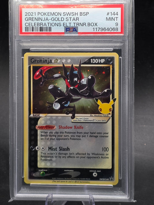 Celebrations ETB GRENINJA Gold Star Promo #144 PSA 9 Swirl