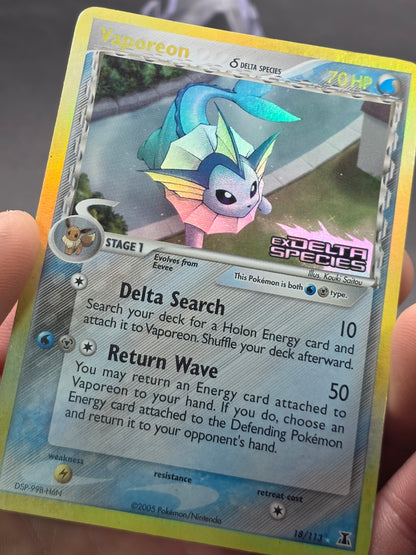Vaporeon 18/113 Pokémon TCG Ex Delta Species Reverse Holo Rare STAMPED