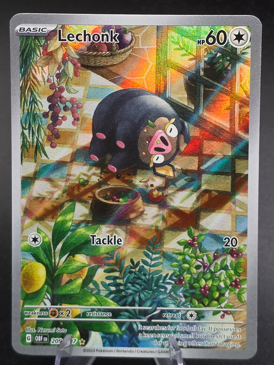 Lechonk Pokémon TCG Sv03: Obsidian Flames Holo Illustration Rare Card 209/197