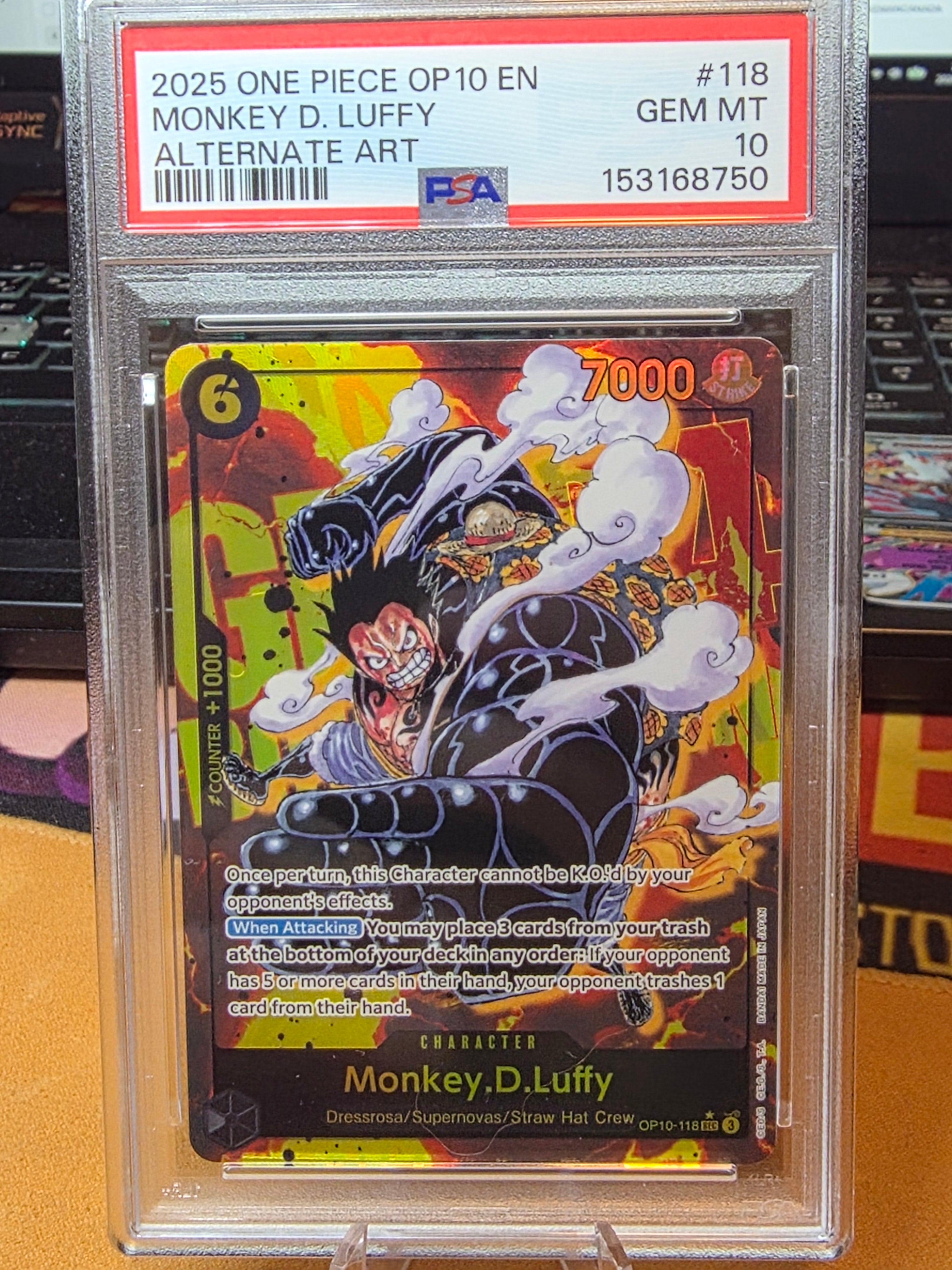 2025 ONE PIECE OP10 #118 MONKEY D LUFFY ROYAL BLOOD ALT ART PARALLEL SEC PSA 10