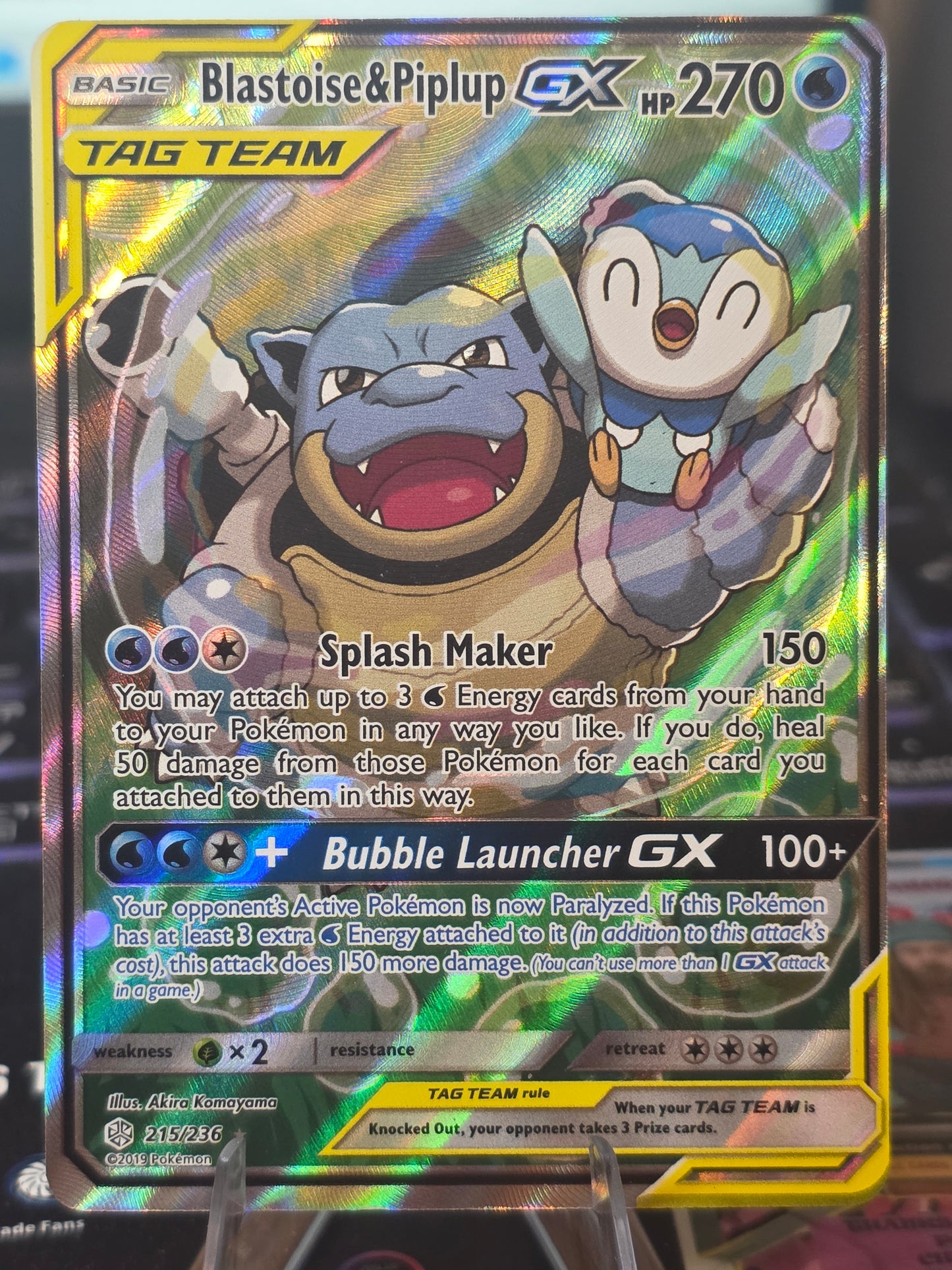 Blastoise & Piplup GX (Alternate Full Art) 215/236 Sm-Cosmic Eclipse Holo
