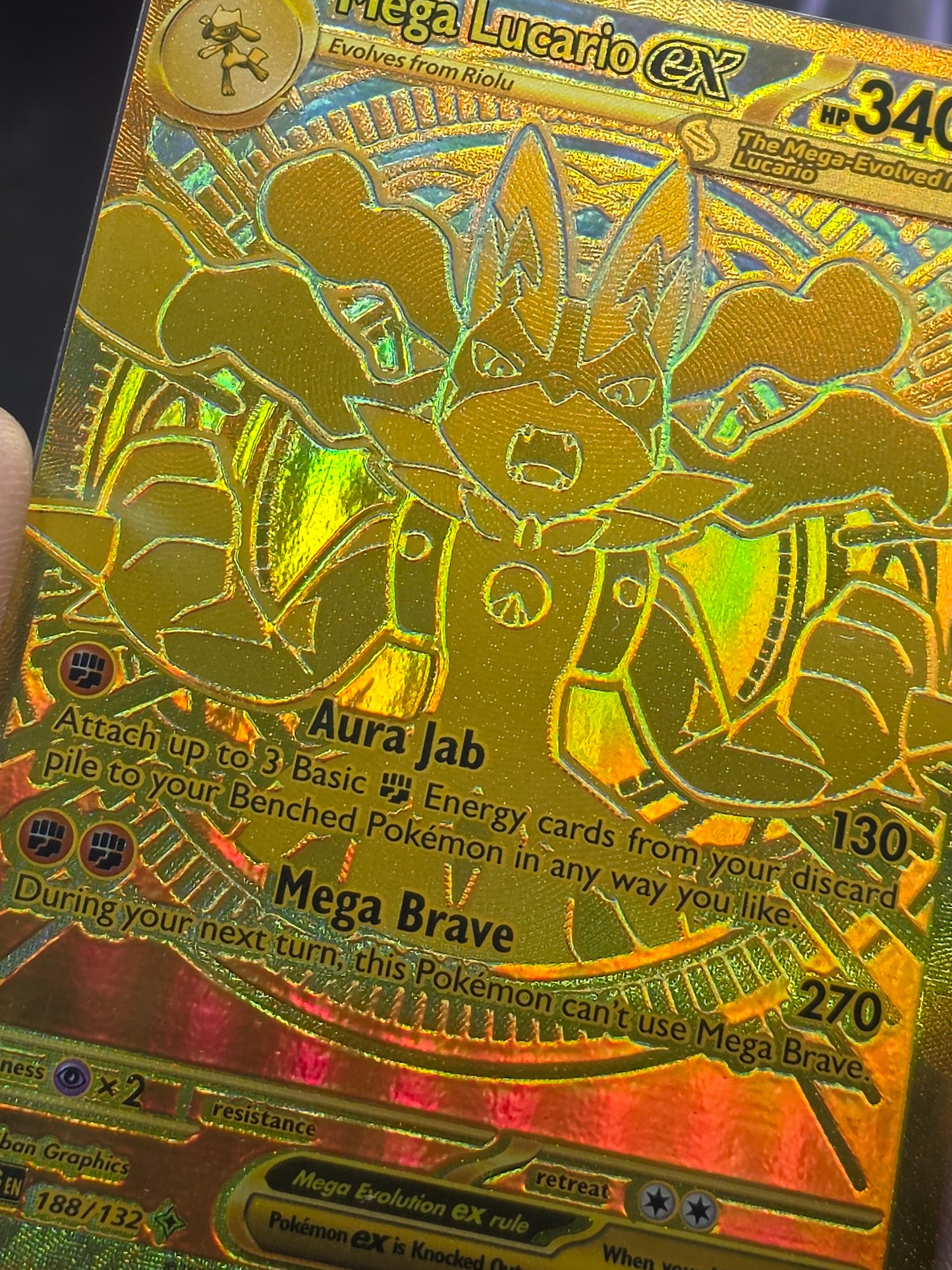 2025 Mega Lucario EX 188/132 Hyper Rare Gold Mega Evolutions Pokemon Card NM