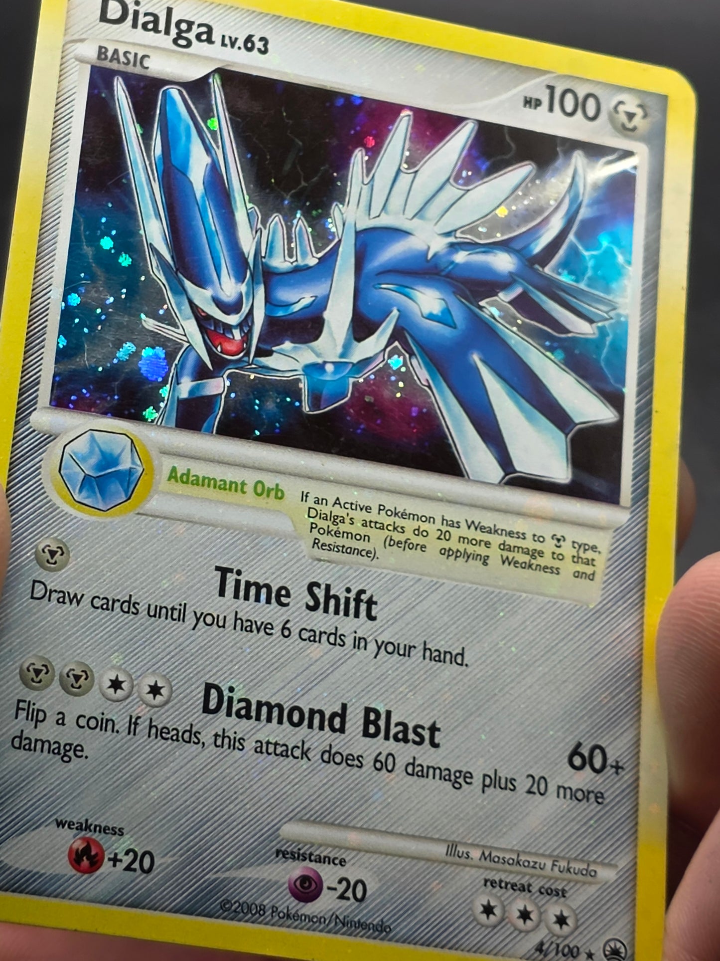 Dialga LV.63 4/100 Holo Rare Diamond Pearl Majestic Dawn 2008 Pokemon Card LP