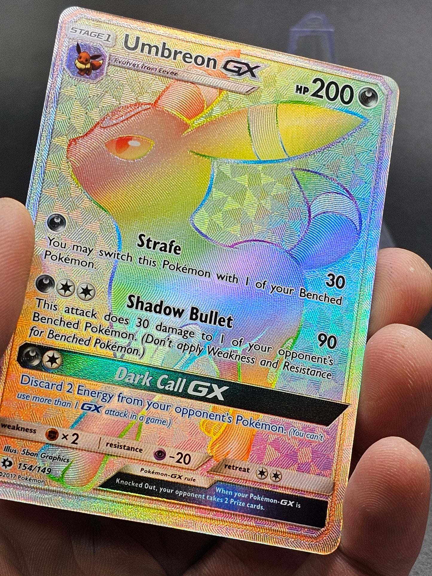Umbreon GX 154/149 Rainbow Rare 2017 Sun and Moon Pokemon TCG Card NM Near Mint #154