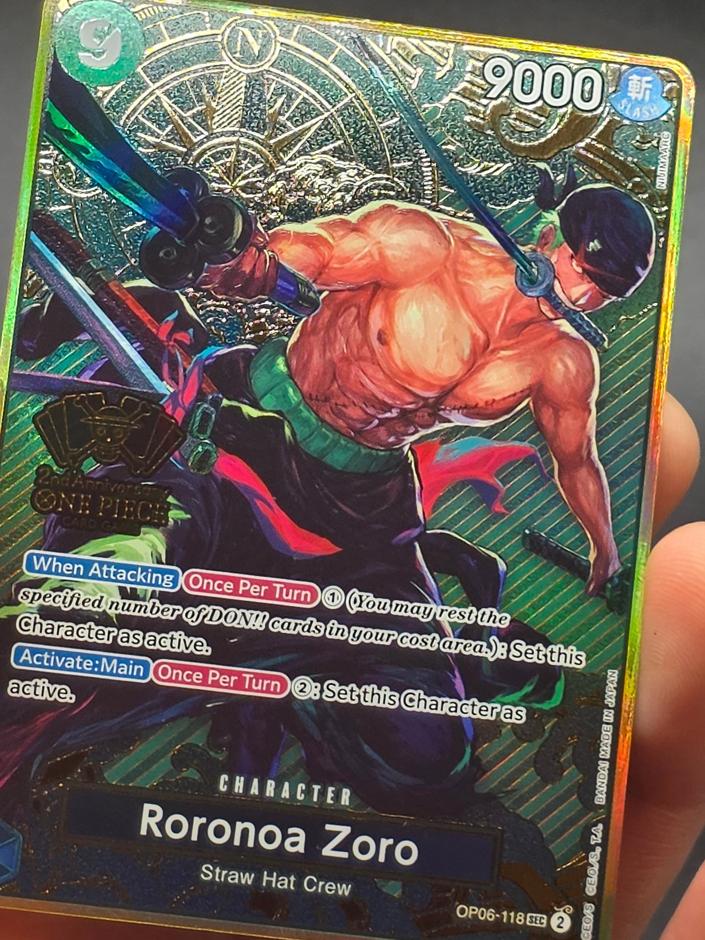 One Piece Roronoa Zoro SEC OP06-118 Card 2nd Anniversary NM Condition