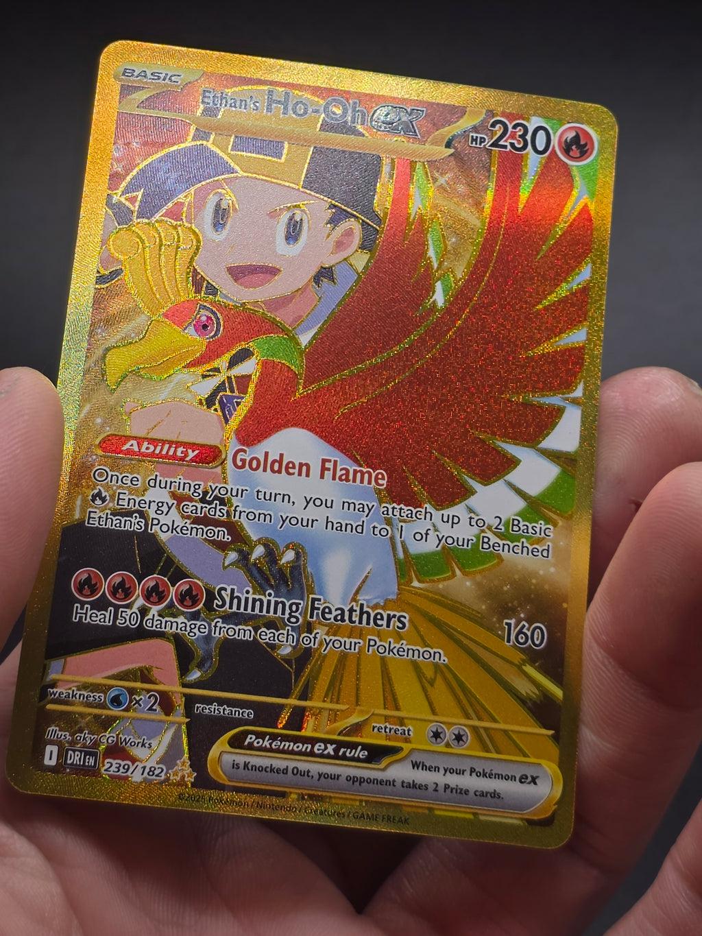 Ethan’s Ho-Oh ex Gold Secret Rare 239/182 DRI Pokemon Card Hyper Rare NM