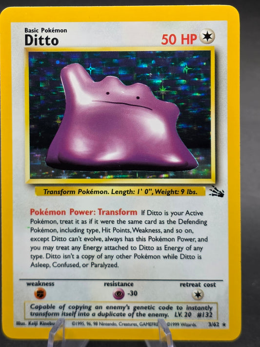 1999 Pokemon Fossil Unlimited Ditto Holo Rare 3/62 lp