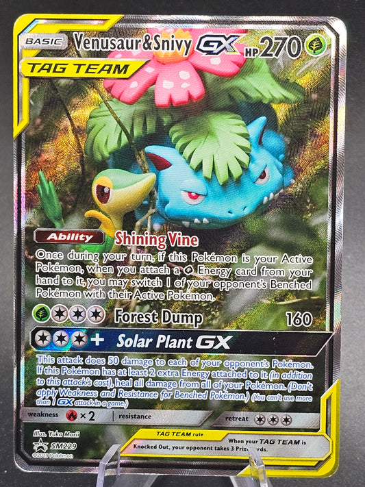 Venusaur & Snivy GX SM229 Near Mint Black Star Promo Holo Pokemon 2019 #SM229