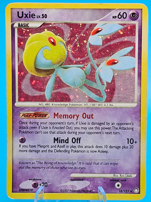 Pokemon Uxie LV. 50 Holo Rare D&P Mysterious Treasures 18/123 2007 played swirl 18/123