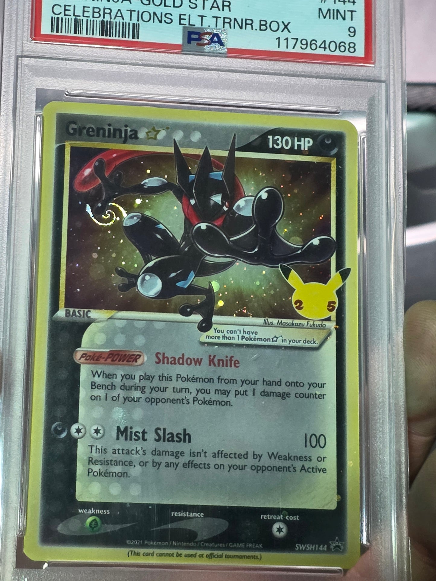 Celebrations ETB GRENINJA Gold Star Promo #144 PSA 9 Swirl