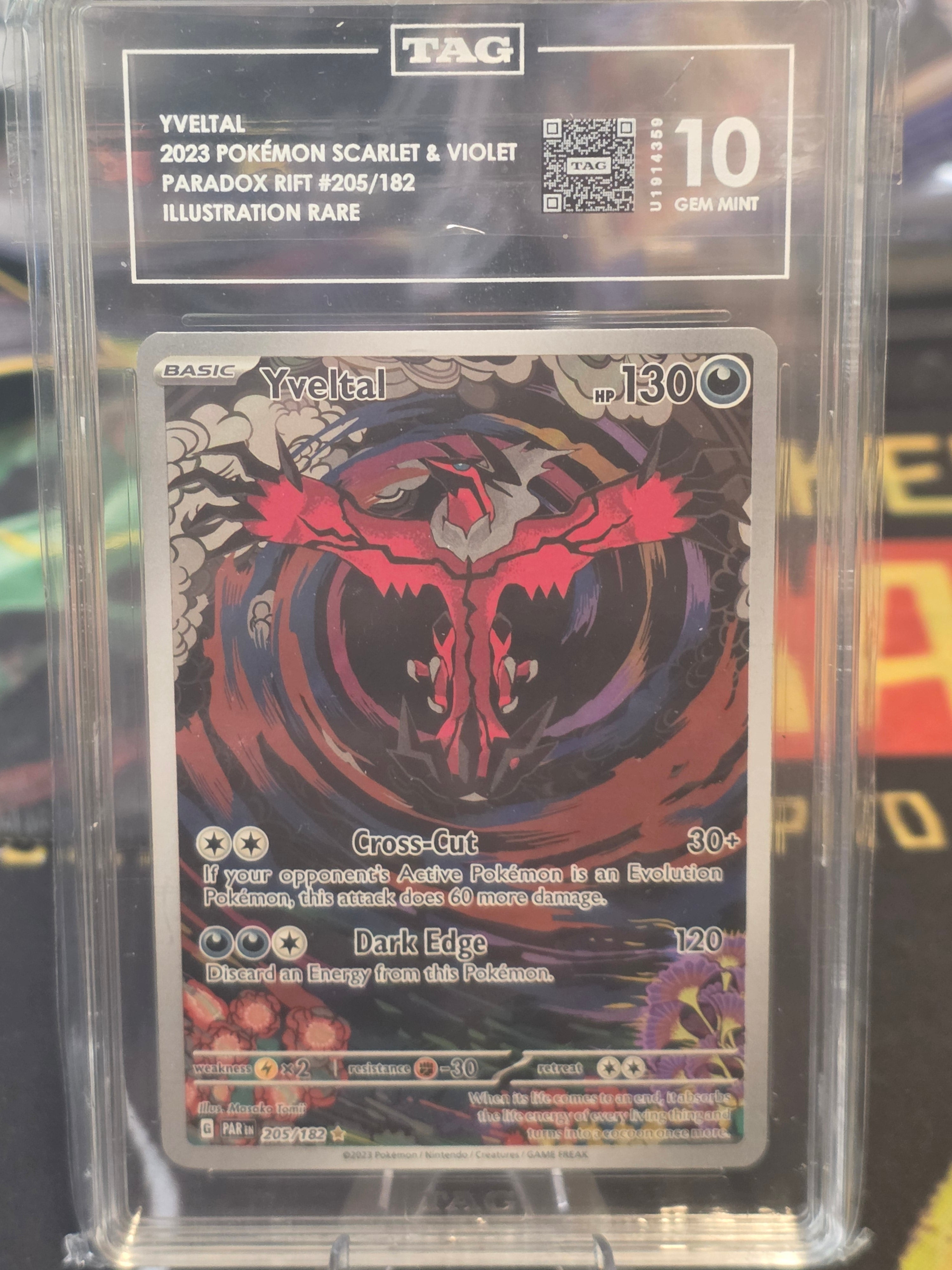 Yveltal 205/182 SV04: Paradox Rift Holo Illustration Rare TAG GEM MINT 10