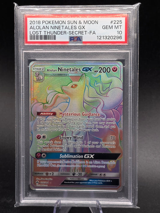 2018 PSA 10 Pokemon Lost Thunder Alolan Ninetales GX 225/214 Rainbow Hyper Card #225