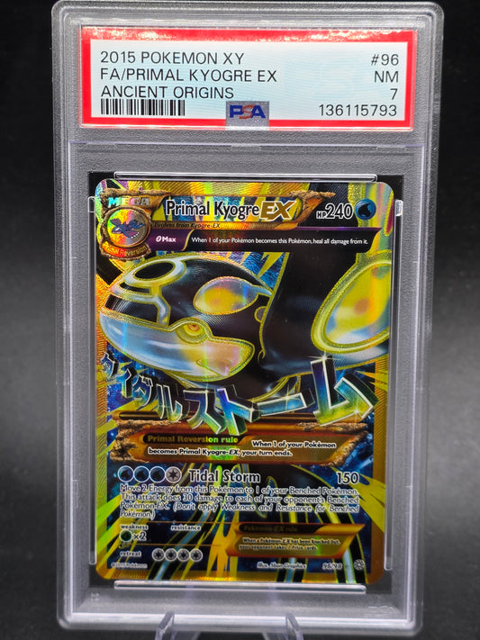 Primal Kyogre EX (Shiny Full Art) 96/98 XY - Ancient Origins Holo - PSA 7