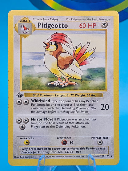 **SALE**1st Edition Shadowless Pidgeotto Base Set 22/102 Pokemon Card 1999 NM Near Mint