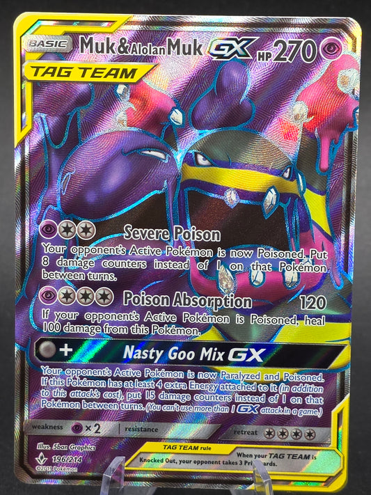 Muk & Alolan Muk GX - 196/214 - Unbroken Bonds Full Art - NM - Pokemon