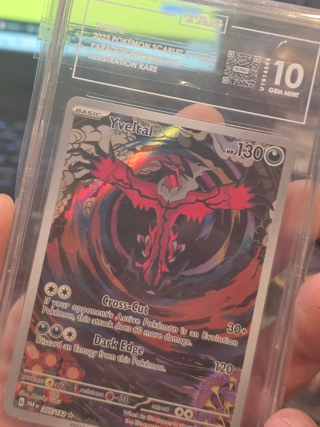 Yveltal 205/182 SV04: Paradox Rift Holo Illustration Rare TAG GEM MINT 10