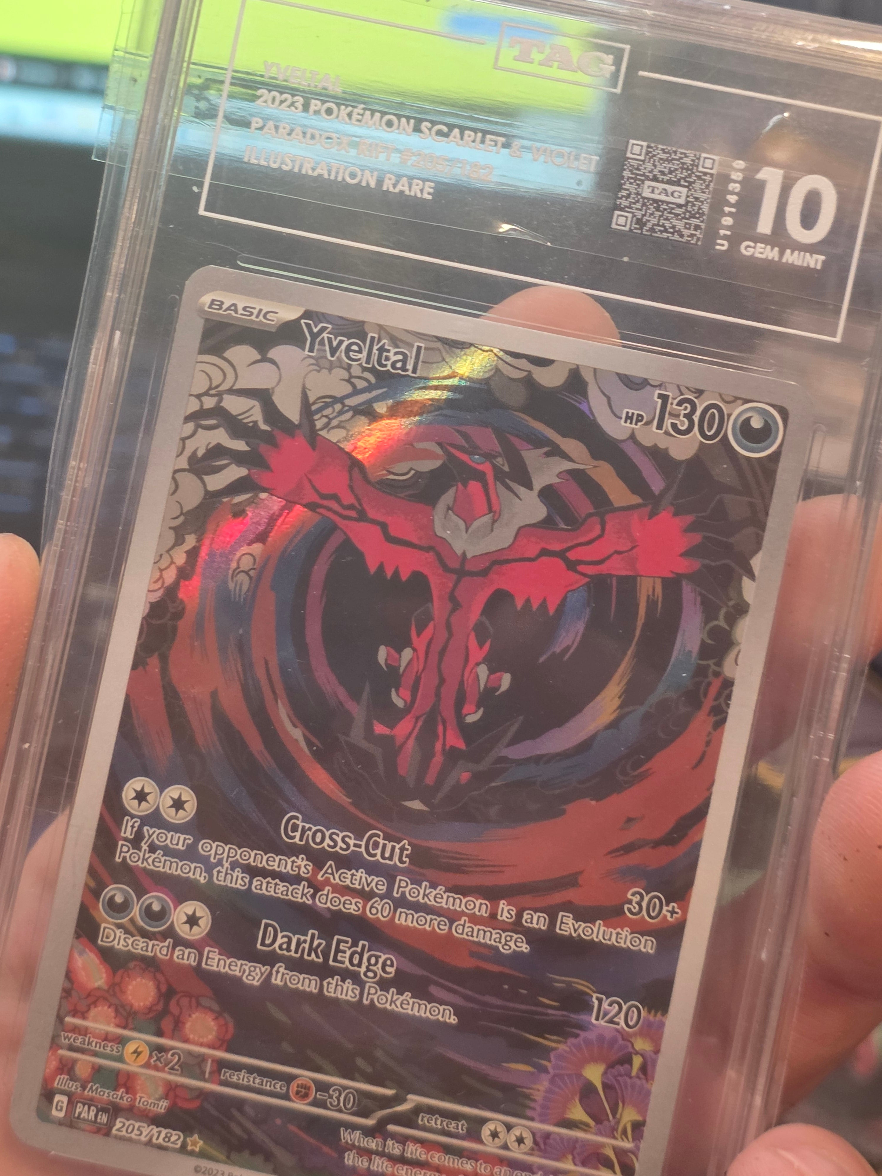 Yveltal 205/182 SV04: Paradox Rift Holo Illustration Rare TAG GEM MINT 10