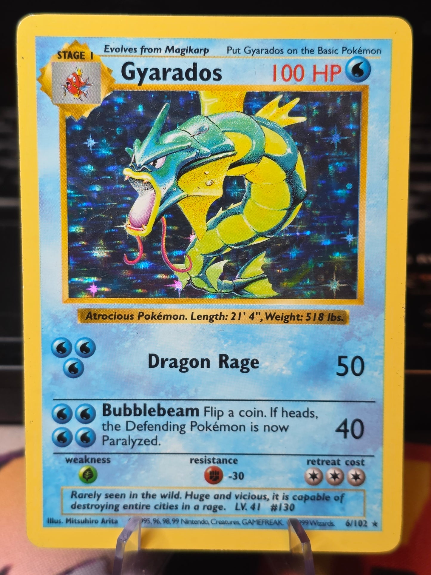Gyarados 6/102 Base Set Rare Holo Shadowless 1999 WOTC Pokemon TCG MP