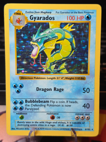 Gyarados 6/102 Base Set Rare Holo Shadowless 1999 WOTC Pokemon TCG MP