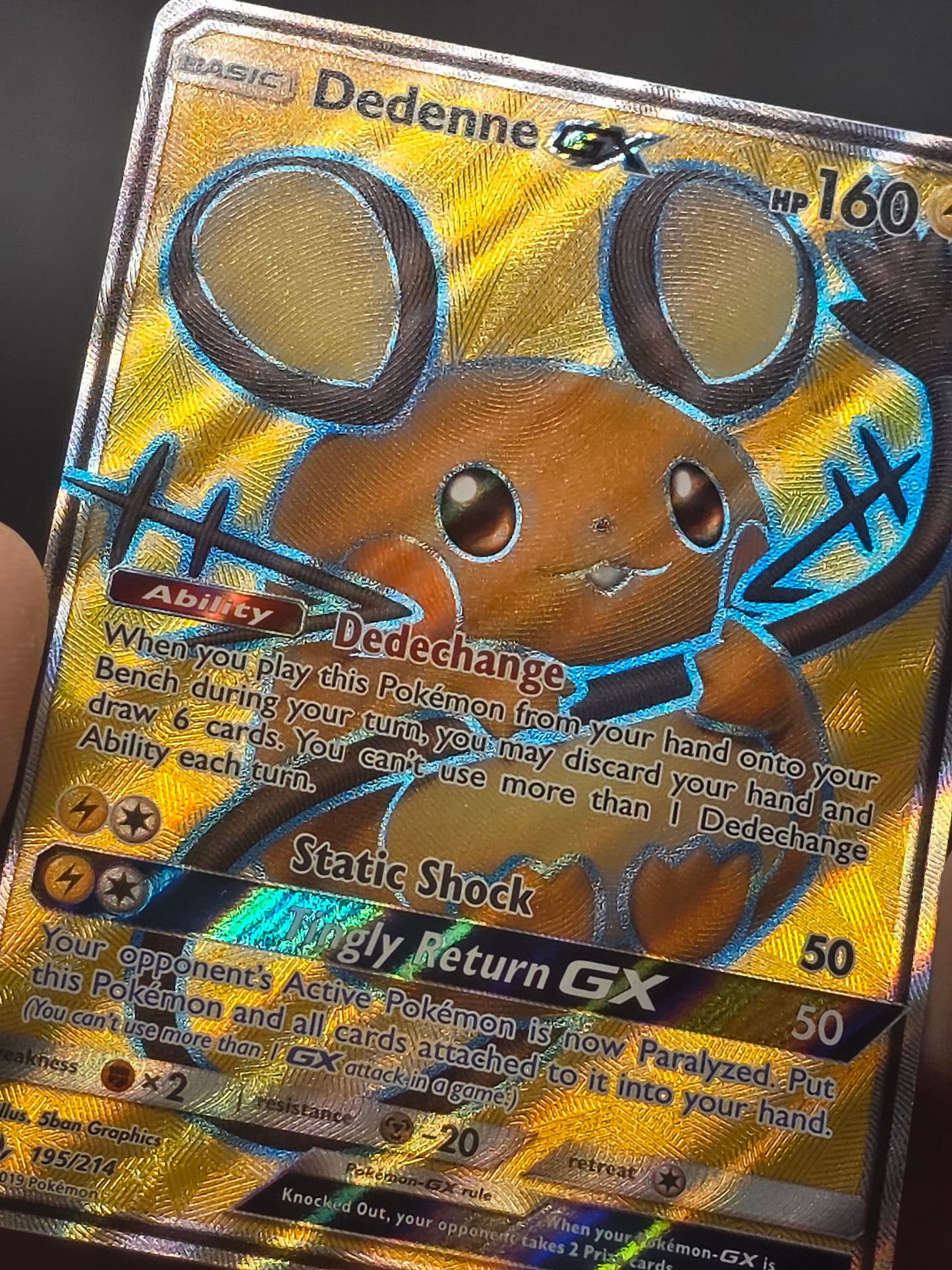 Dedenne GX Full Art Holo Card 195/214 -Unbroken Bonds NM