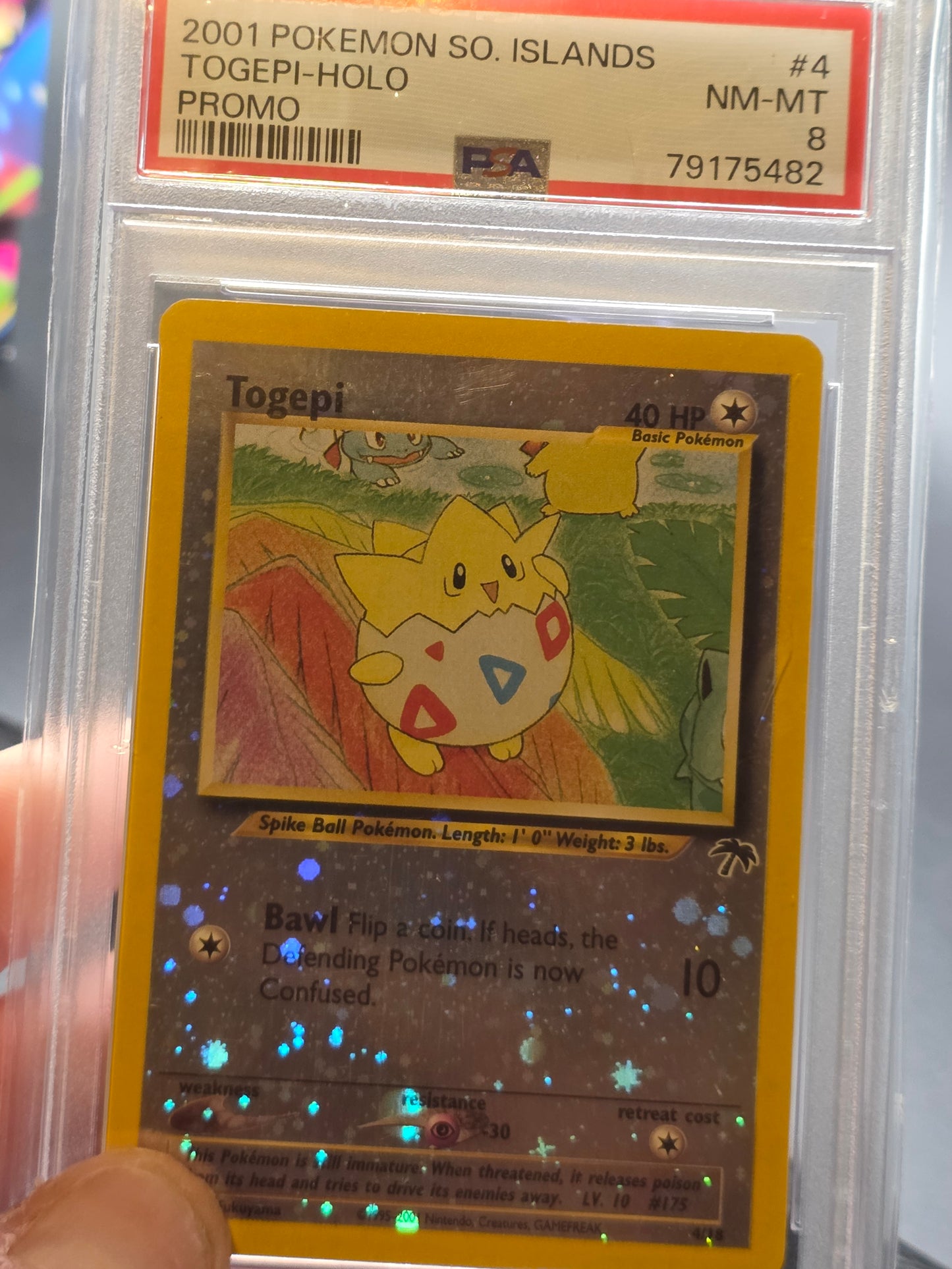 Togepi Southern Islands Promo Partial Swirl Holo Pokemon Card  PSA 8 NM-MT  4/18